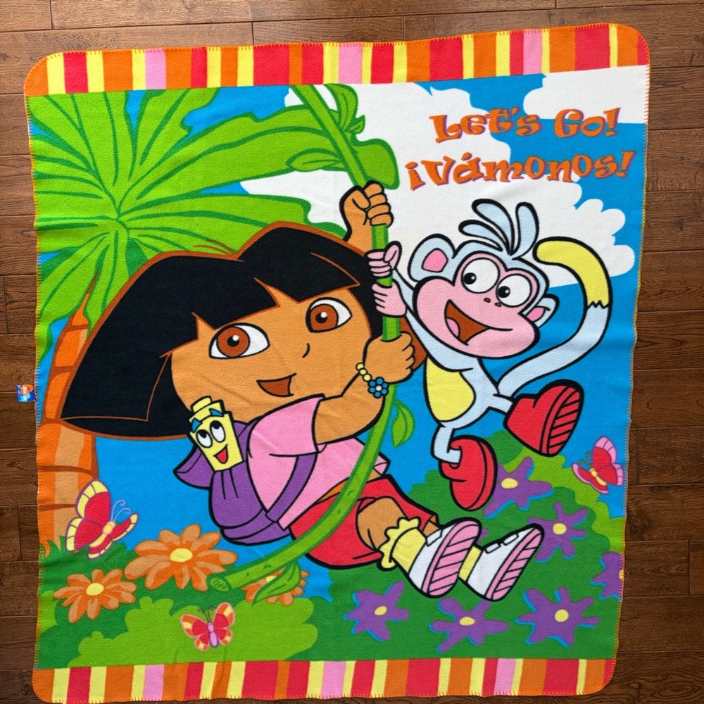 Y2K 2004 Nick Jr. Dora The Explorer Fleece Blanket Let’s Go Vamonos! 49”x54.5”
